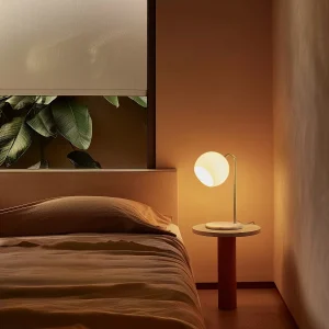 Brightech Krystal Mid-Century (Includes LED Light Bulb) Marble Base Arc Desk Table Lamp Antiqued Brass