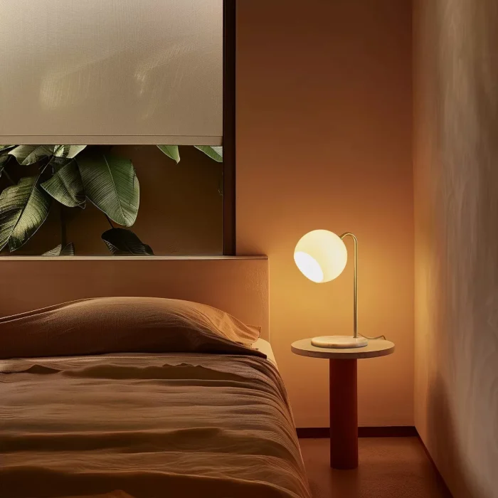 Brightech Krystal Mid-Century (Includes LED Light Bulb) Marble Base Arc Desk Table Lamp Antiqued Brass