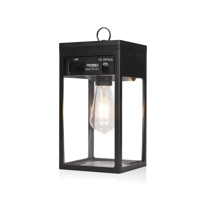 Solar Portable Edison Bulb Outdoor Lantern Matte Black