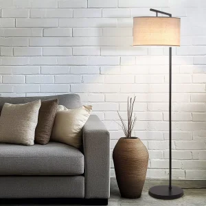 Modern (Includes LED Light Bulb) Arc Floor Lamp Classic Matte Black: Compatible with Alexa & Siri, Linen Shade