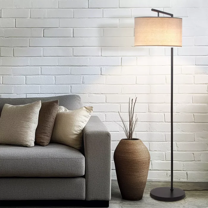 Modern (Includes LED Light Bulb) Arc Floor Lamp Classic Matte Black: Compatible with Alexa & Siri, Linen Shade