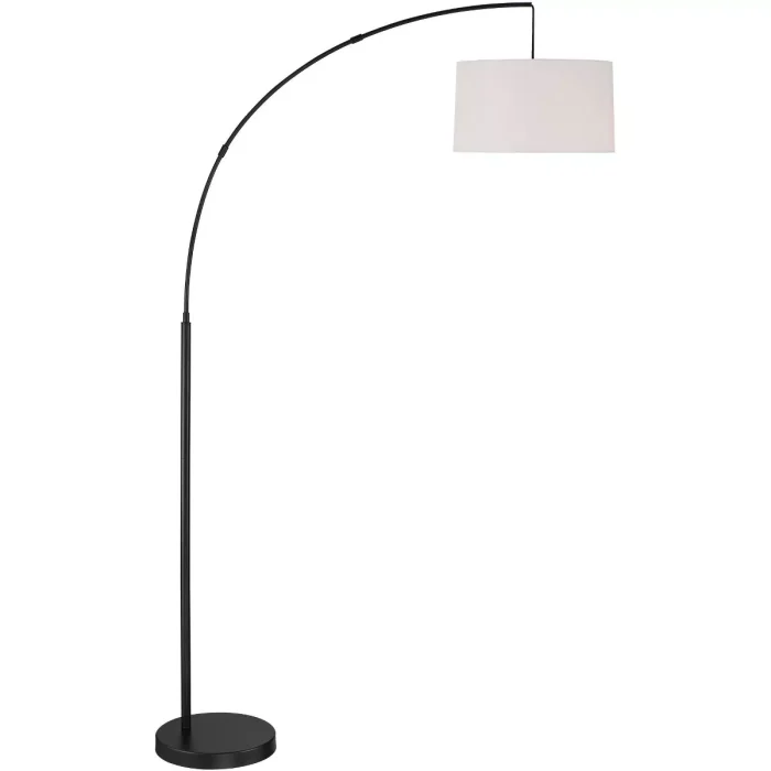 Modern Arc Floor Lamp Standing 72" Tall Black Metal White Linen Drum Shade Decor for Living Room Reading Bedroom Office House Home
